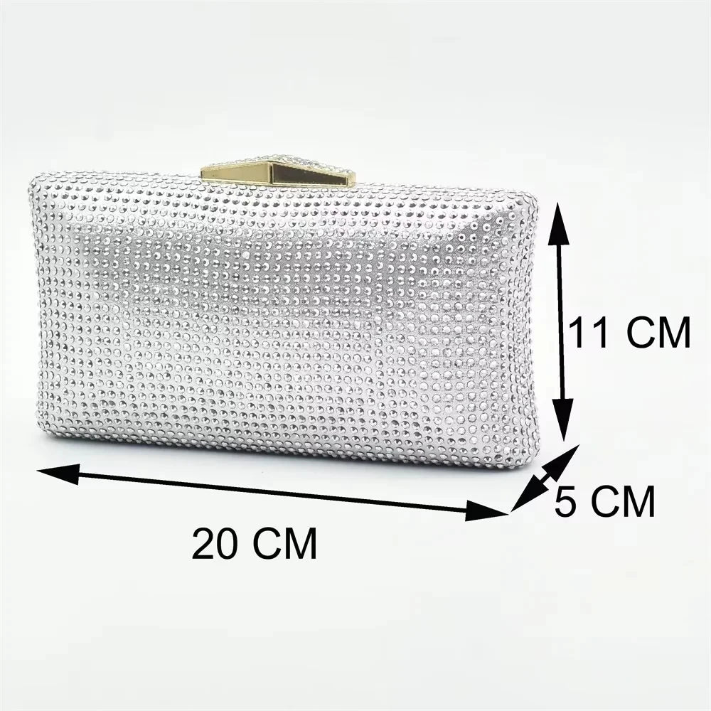 Silver Shoe and Bag Set for Party in Women Shoes and Bags Set for Women Italian African Women Wedding Shoes with Rhinestone