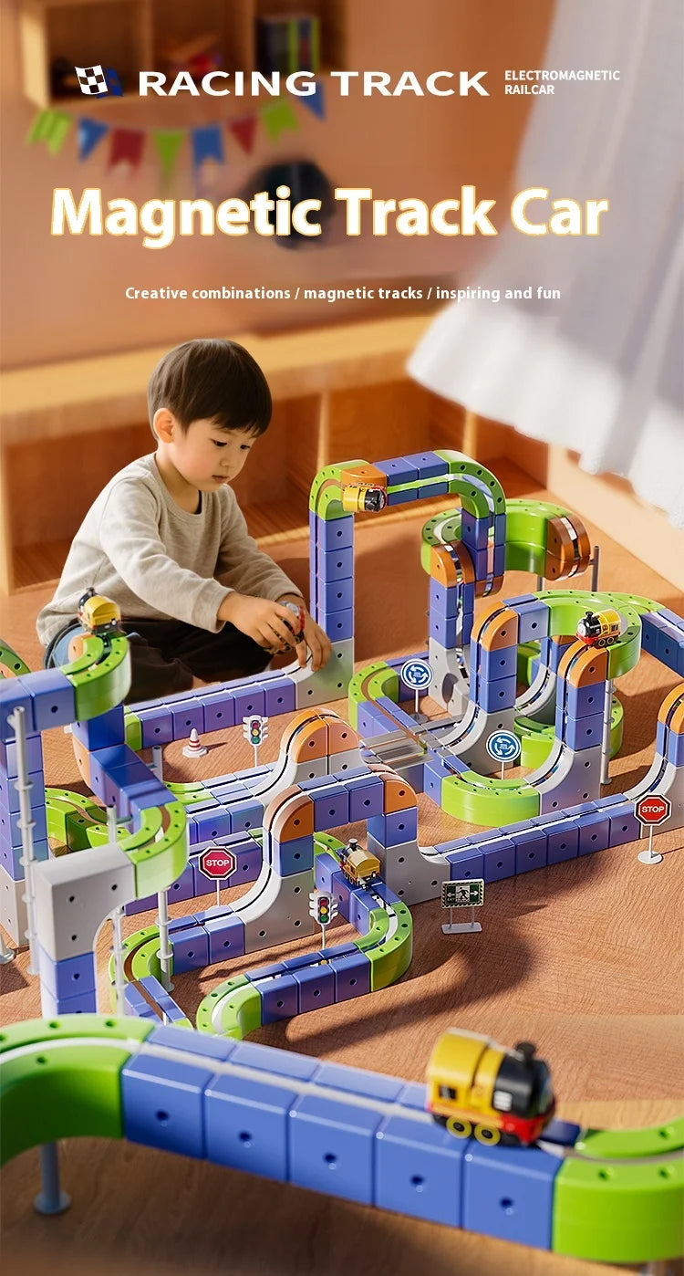 Versatile megnetic Attraction megnetic Block Track Electric Small Train megnetic Car Car Railtrack Set Toy  Gifts