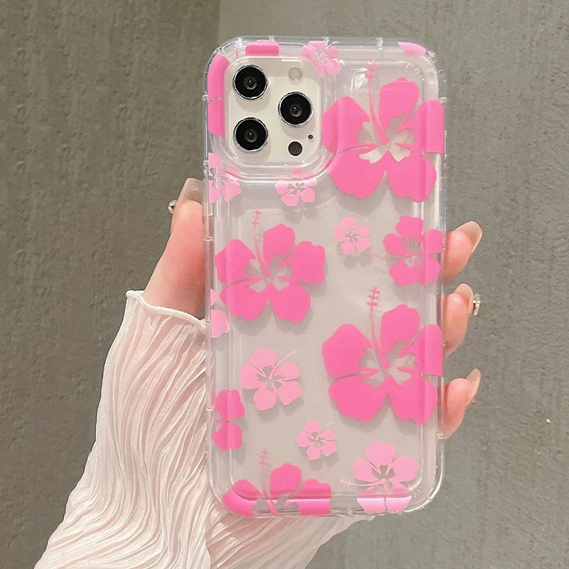 White Flower Clear Phone Case For iPhone 17 16 14 15 Pro Max 16E Air Airbag Shockproof Phone Cover