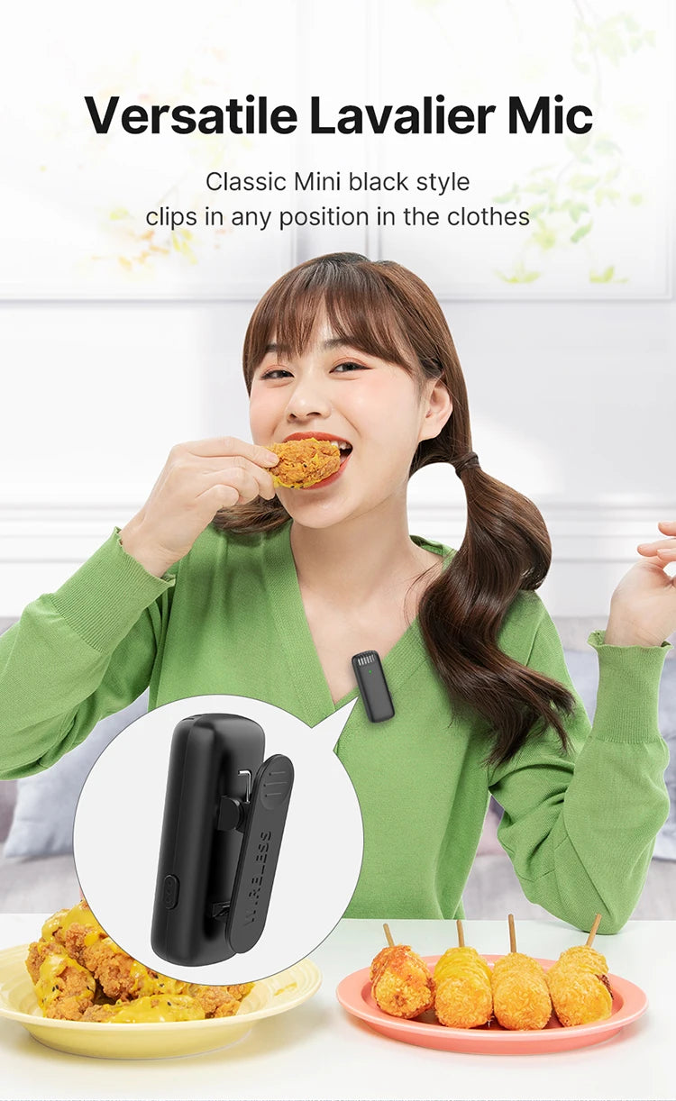 Wireless Lavalier Microphone Dual Mic Plug & Play for iPhone Android Live Recording