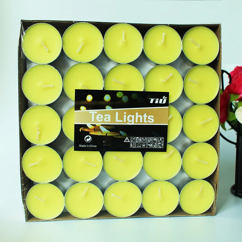 50pcs Tea Lights Scented Candles Set Birthday Romantic Smokeless Atmosphere Anniversaries Wedding Decor Tea Candle Light Tea Wax