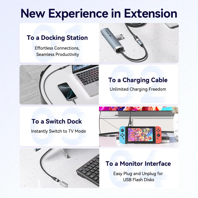 Type C Extension Cable 10Gbps 100W Fast Charging 4K USB C Gen 3.2 Extender Cord for Switch MacBook Pro Samsung Xiaomi