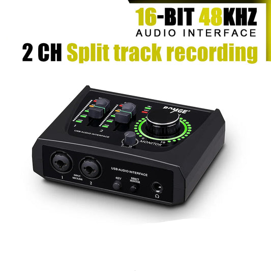 Mini 2 Channel USB Audio Interface with 48V Phantom Power for Recording and Streaming