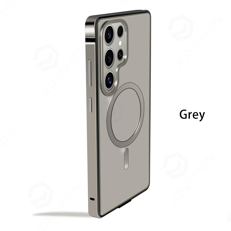 Magnetic Aluminum Metal Frame Case for Samsung Galaxy S26 Ultra / S25 Ultra – MagSafe Hybrid Bumper Transparent Back Cover