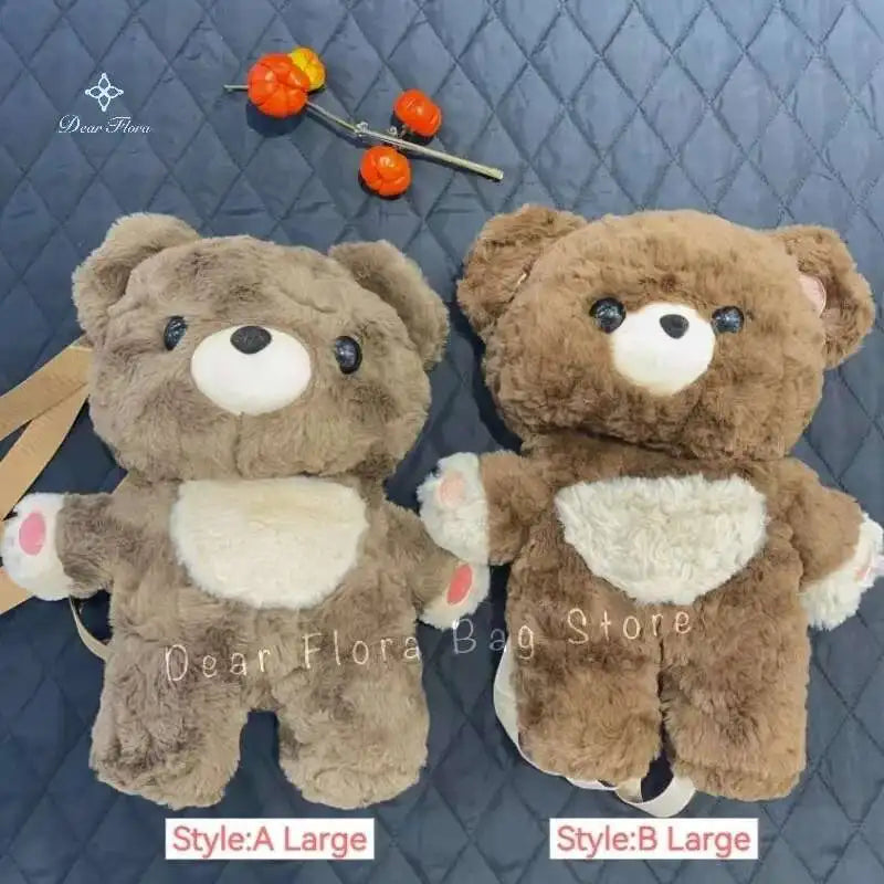 Y2K Cute Brown Bear Plush Backpack Soft Shoulder Bag