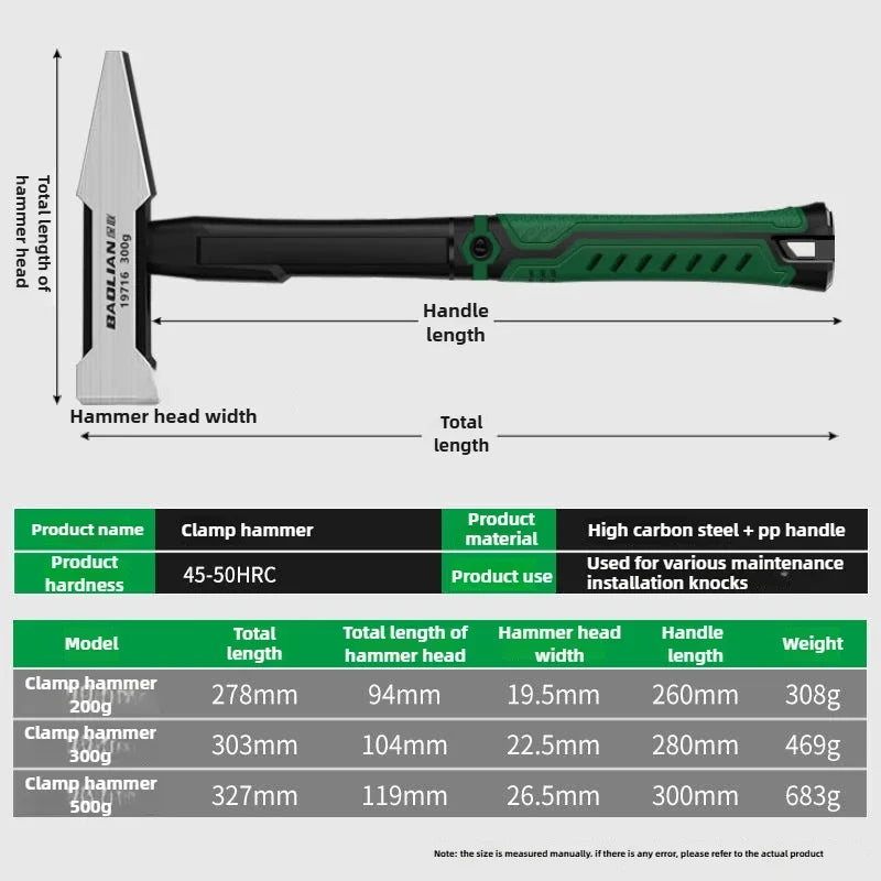 Hardware Tools, Building Decoration, Flat Head Hammer 200g, Plastic Coated Duckbill Hammer, Hammer Head 500g, Fitter Hammer
