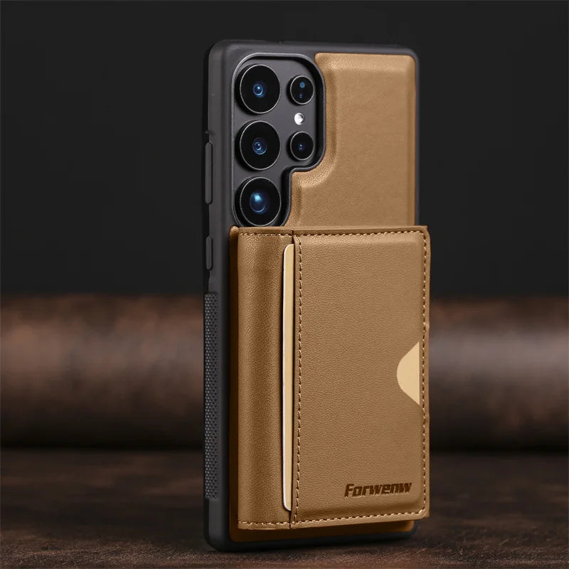 Luxury 2-in-1 Magnetic MagSafe Wallet Case for Samsung Galaxy S26 / S25 / S24 / S22 Plus / Note 20 Ultra – PU Leather Card Holder Kickstand Cover