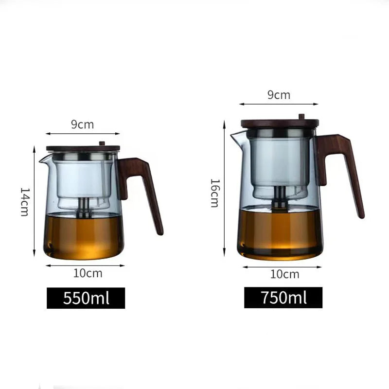 One Click Tea Separation Glass Teapot with Wood Handle