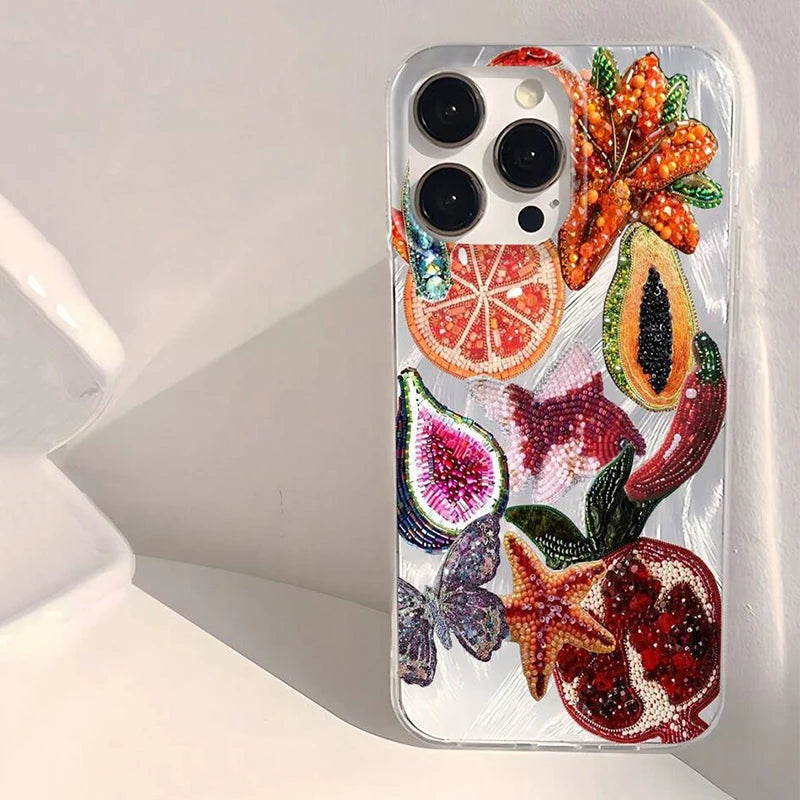 Ocean Elements Fruit Juice Pattern Phone Case For iPhone 16 15 14 Pro Max Shockproof Cover