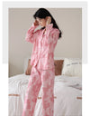 Women’s Winter 100% Cotton Pajama Set – Loose Fit, Turn-Down Collar, Long Sleeves, Cute Pink