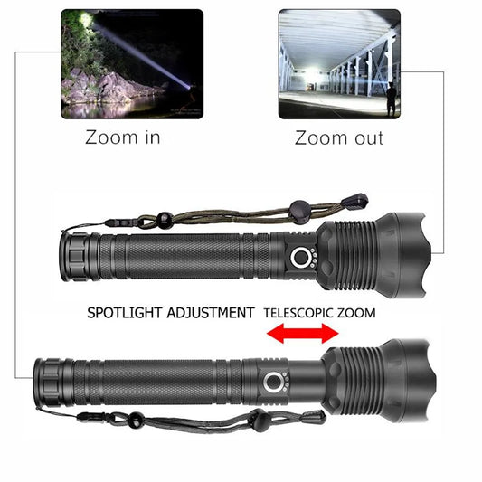 XHP70.2 LED Flashlight Rechargeable Zoom Tactical Torch USB Waterproof Camping Hunting Light