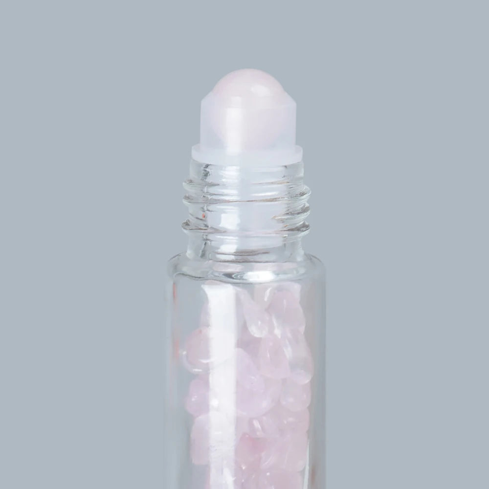 10pcs Glass Essential Oil Roller Bottles with Natural Gemstone Chips Refillable Roll-On Healing Crystal Bottles for Aromatherapy