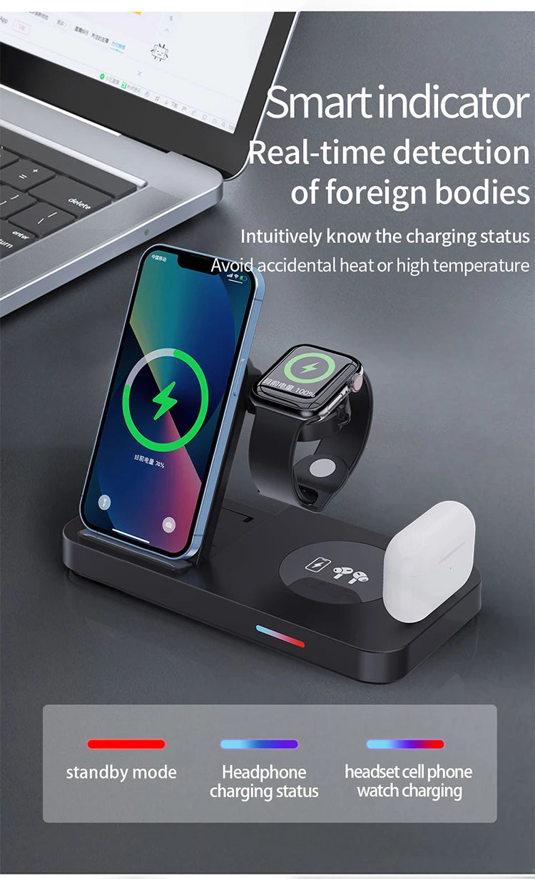 3 in 1Wireless Charger Stand Fast Charging Dock Station Type C For Watch Huawei iPhone 15 14 13 12 Pro Max Earbuds
