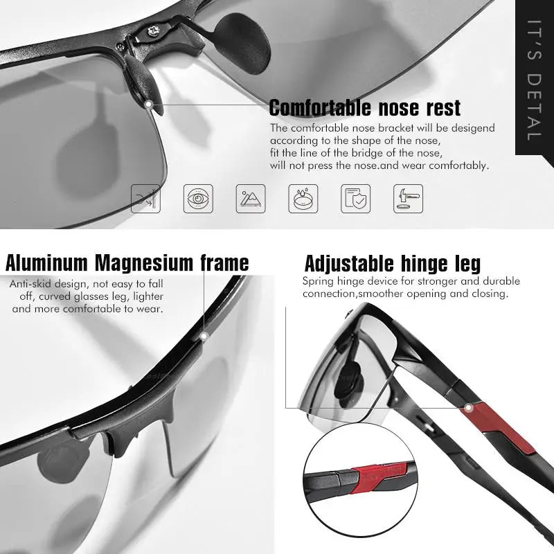 Aluminum Photochromic Polarized UV400 Day Night Driving Sunglasses for Men Women