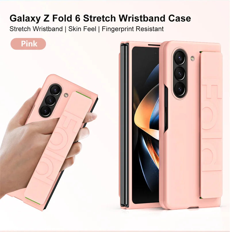 Matte Hard Plastic Grip Case Strap for Samsung Galaxy Z Fold 5 4 3 6 Wristband Elastic Armor Cover For Samsung Z Fold5 Fold6