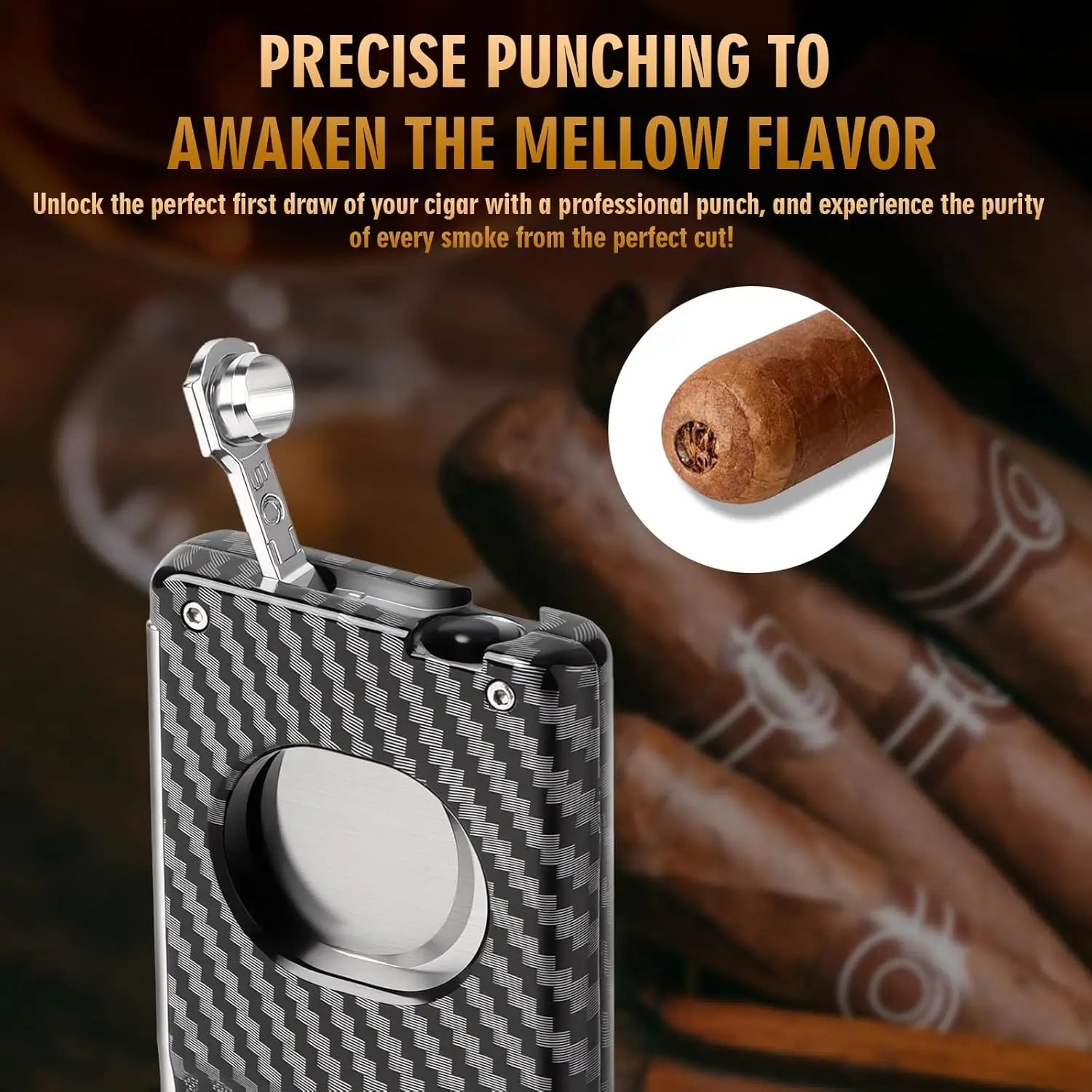 Cigar Cutter,5 in 1 Cigar Cutter Set,Built-in Cigar V Cutter, Flat Cutter, Cigar Punch, Cigar Draw Enhancer and Cigar Holder