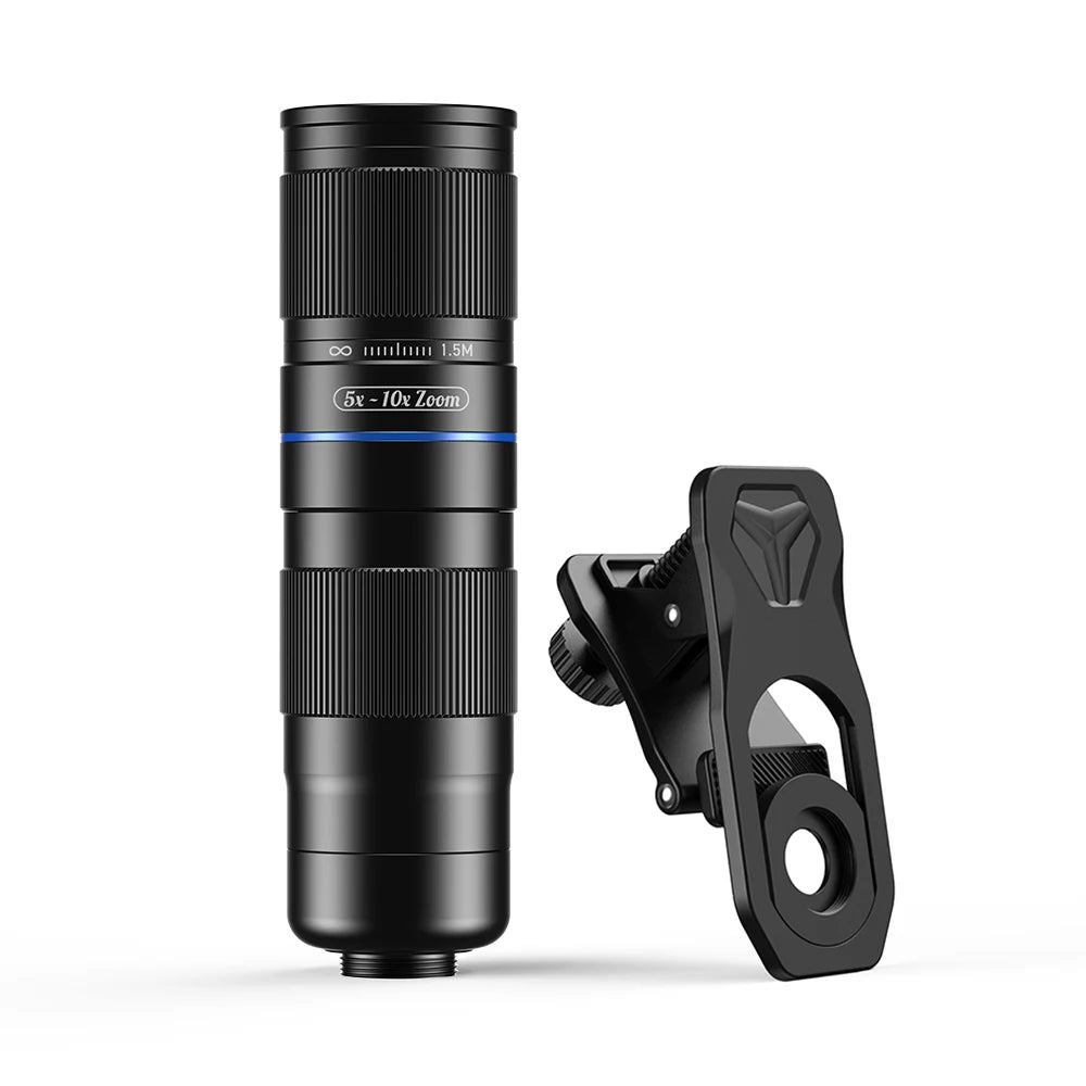 5X to 10X Telephoto Zoom Smartphone Lens with Universal Clip