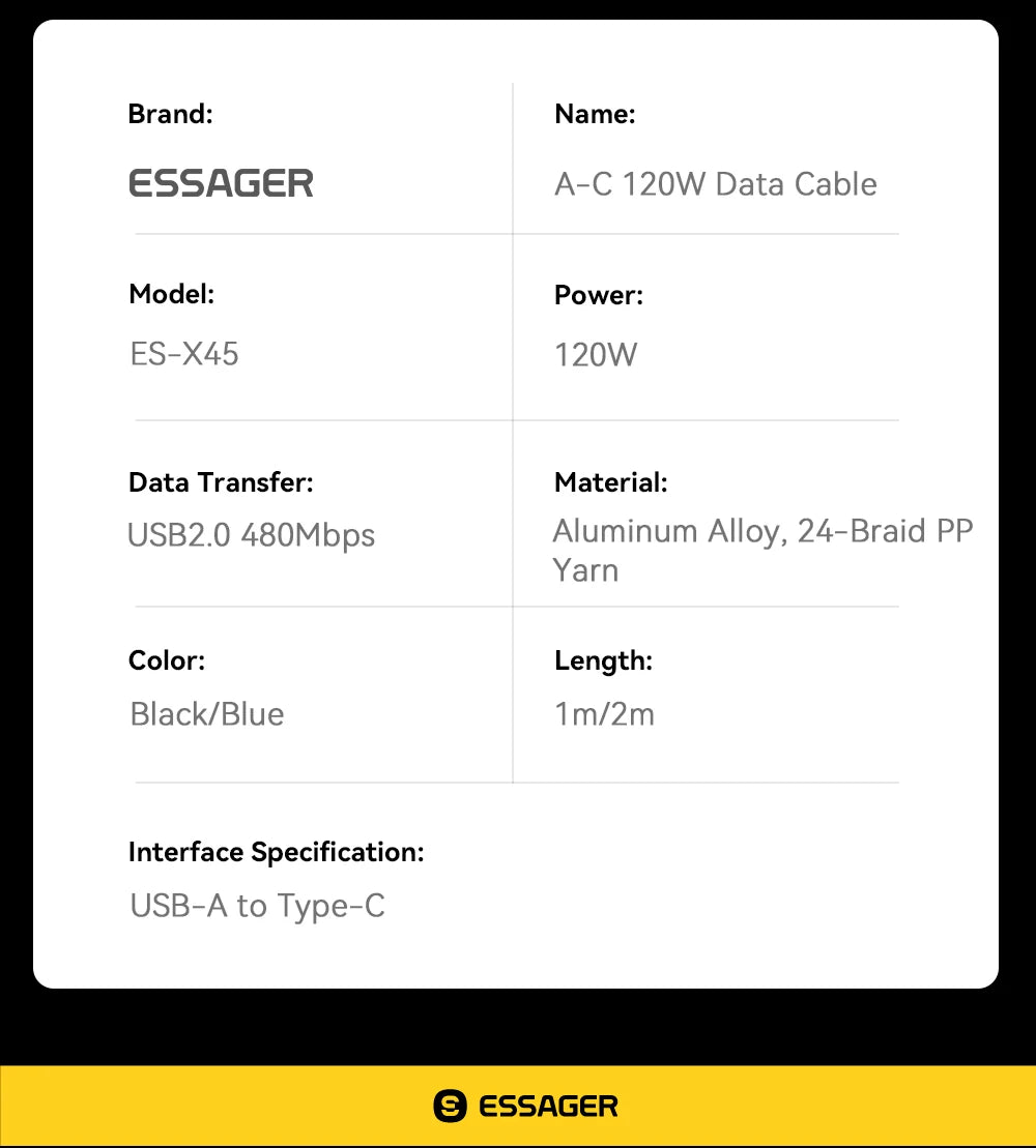 120W 6A USB Type-C Fast Charging Cable