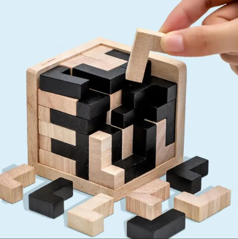 Wooden Interlocking Cube Brain Teaser Puzzle