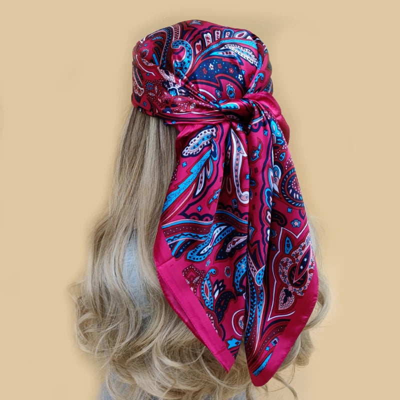 Retro Women Silk Scarf Bandanna Fashion Bohemian Pattern Square Hijab Lady Wrap Headband foulard muffler