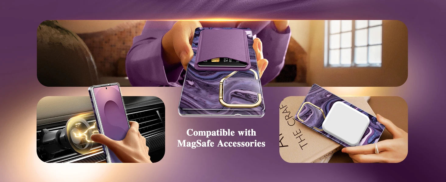 360° Spin  Stand for Samsung Galaxy S25 Ultra Case with Magsafe Marble Military Grade Protective Phone Cover