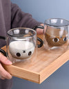 250ml Cartoon Cat Double Wall Glass Cute Coffee Tea Cup Heat-resistant Coffee Mug Handle Espresso Cup For Latte Cappuccino