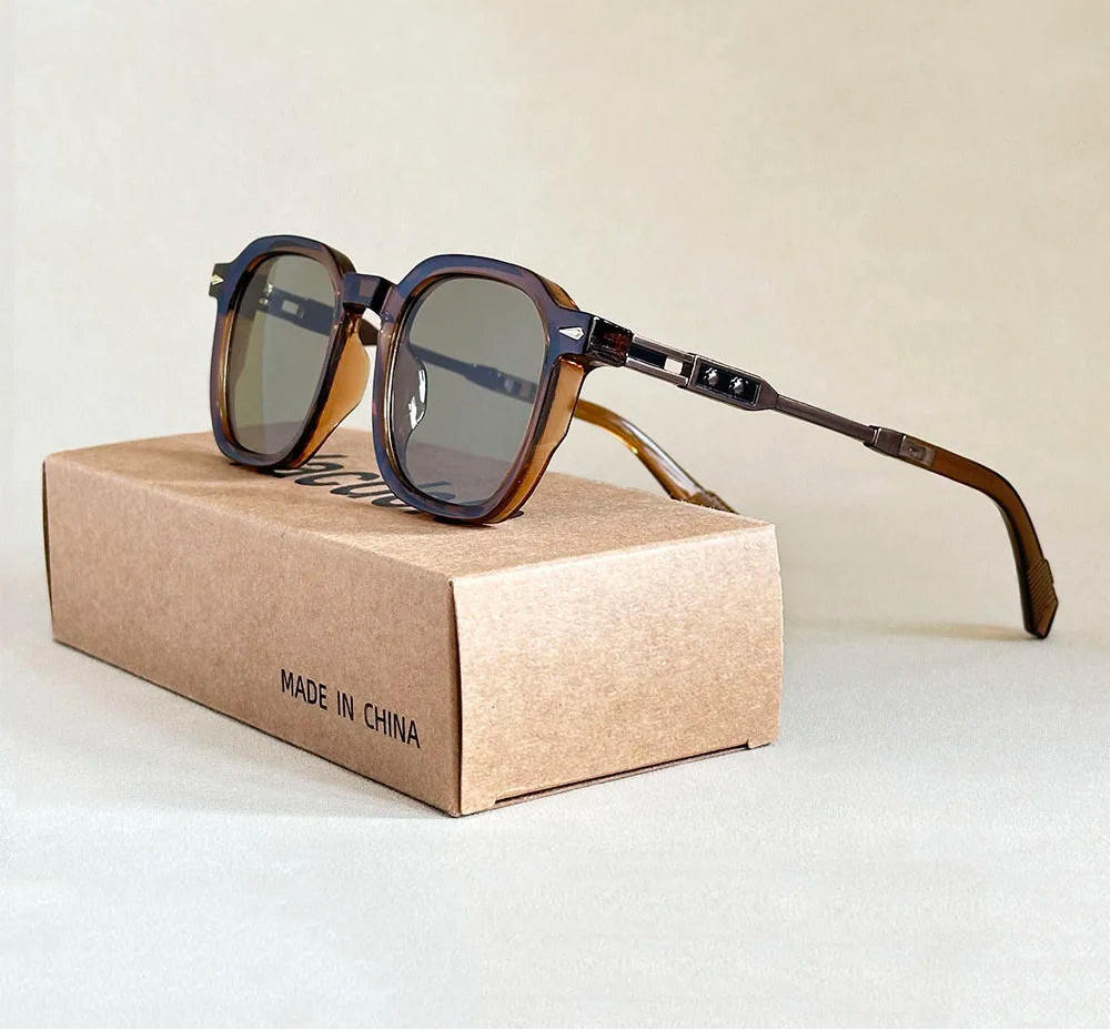 Vintage Square Acetate Frame Sunglasses With UV400 Protection