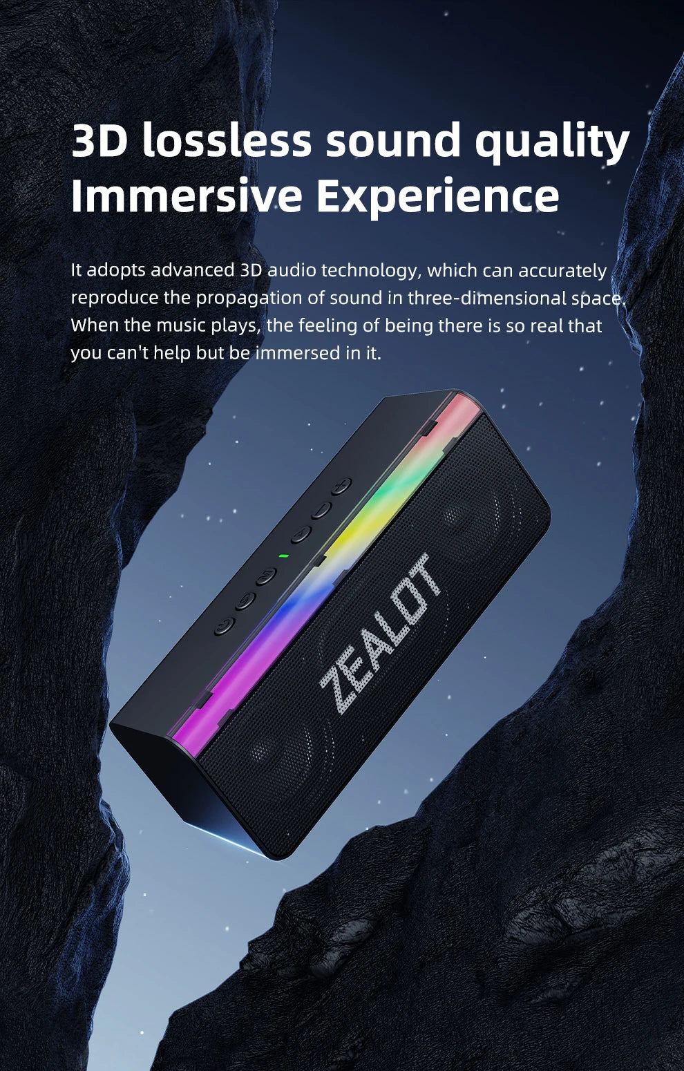 ZEALOT-S72 Portable Bluetooth-Compatible Speakers, Bass with Subwoofer, Wireless Sound Box, Waterproof TWS Boombox, 3000mAh, 20W