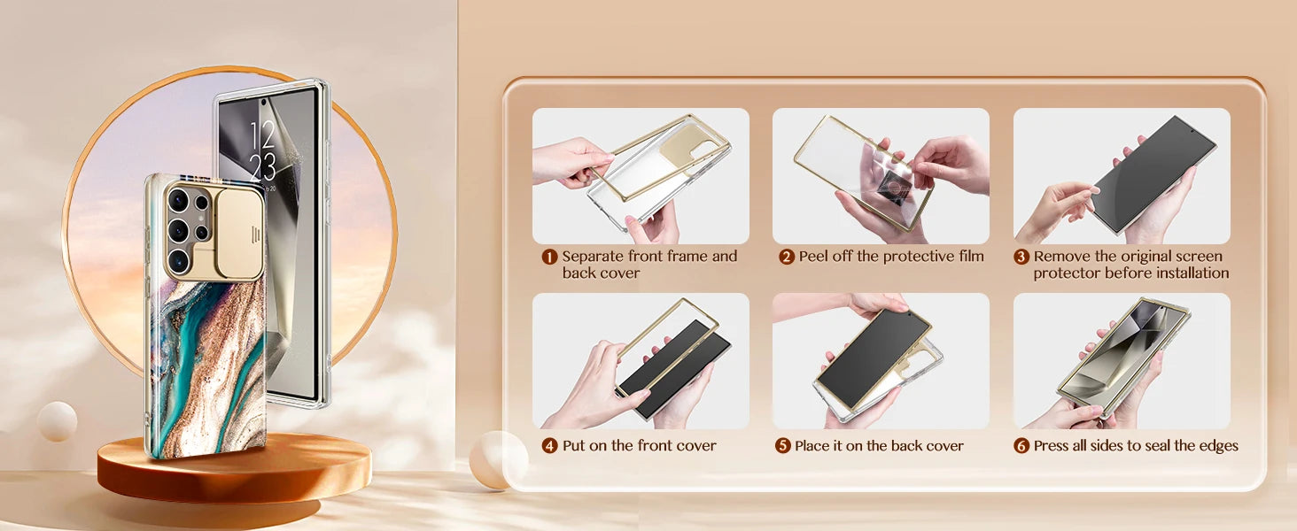 Marble Pattern Design for Samsung Galaxy S24 Ultra Case Built-in Screen Protector Shockproof Slim Fashion Women's Phone Case