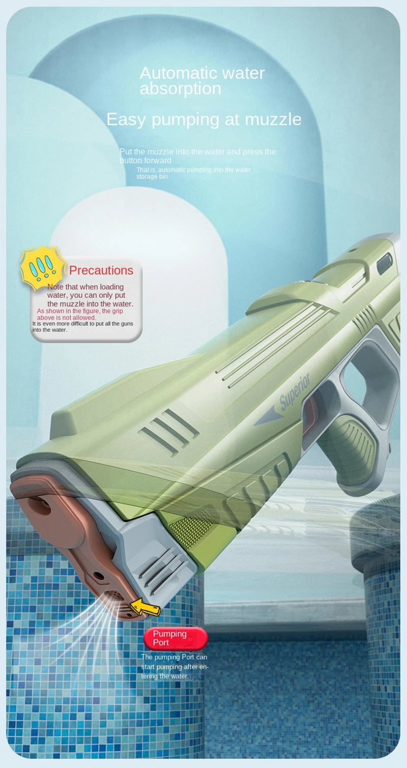 Full Automatic Electric Water Gun 43cm Portable Rechargeable Water Blaster for Outdoor Activities