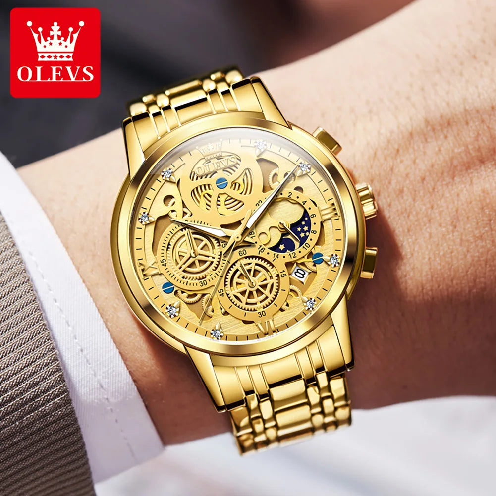 Stainless steel Skeleton Watch Waterproof Fashion Luxury Men Wristwatch Quartz Movement