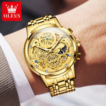 Stainless steel Skeleton Watch Waterproof Fashion Luxury Men Wristwatch Quartz Movement