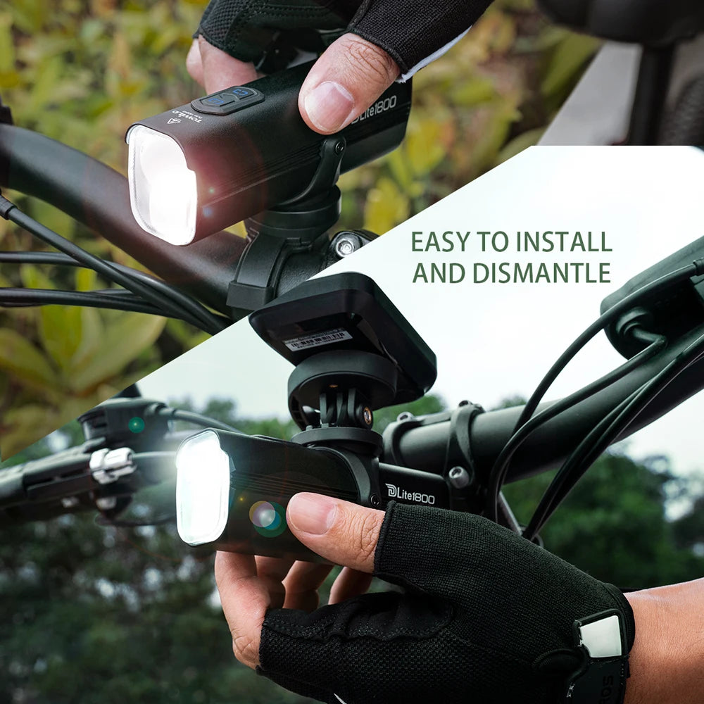 DLite 1800LM Bicycle Lights Focus/Flood Beam Switch Smart Bike Light 5000mah Rechargeable Power Bank Mtb Bicycle Lights