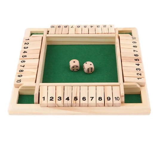 Wooden Four Sided Shut the Box Number Dice Board Game