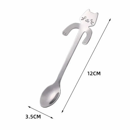 Cartoon Cat Coffee Spoon Stainless Steel Teaspoons Dessert Ice Cream Spoons Mini Cute Cat Shape Scoops Flatware Kitchen Gadgets