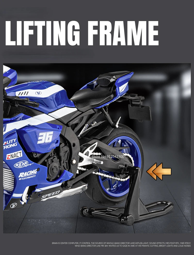 1/12 Yamaha R1M Toy Motorcycle Model Alloy Diecast with Shock Absorption Simulation Scale Motorcycle Model Toys for s Gifts