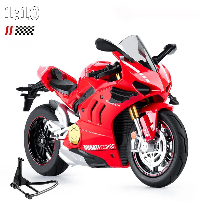 1:10 BMW S1000RR Kawasaki H2R V4S Alloy Die Cast Motorcycle Model Vehicle Collection Sound and Light Off Road Autocycle Toys Car