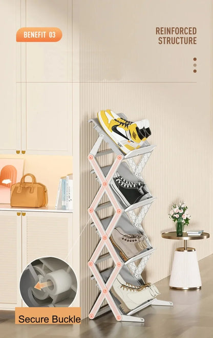 Foldable Shoe Rack Narrow Shoe Organizer Adjustable Shoe Shelf Space Saving Simple Installation-Free Standing Shoe Rack