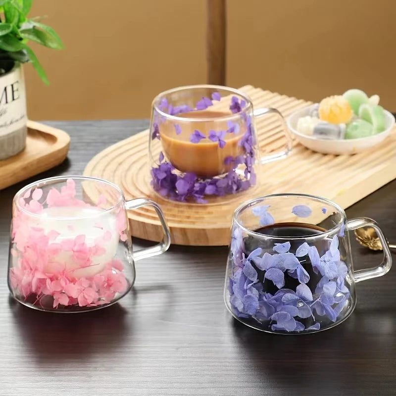 Double Wall Transparent Glass Coffee Cup with Handle Double-layer Heat Insulation High Temperature Juice Milk Cup