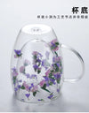 Double Wall Glass Coffee Mugs Double Insulated Glass Cup 350ml Flower Design