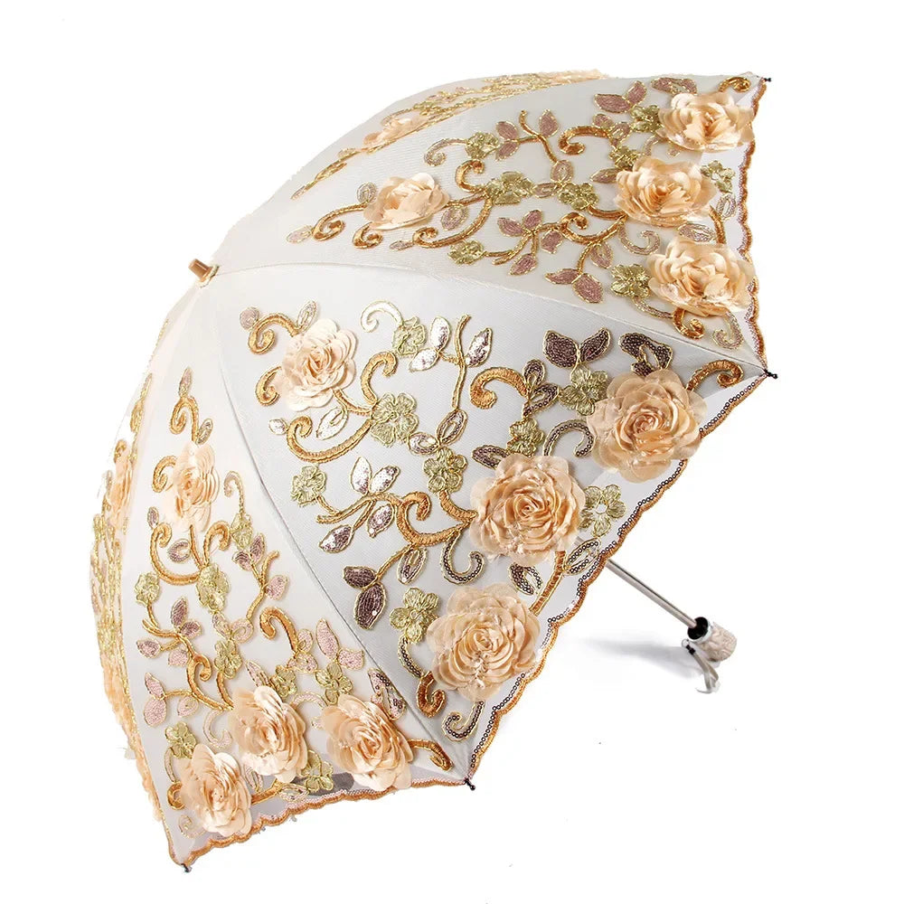 Two Fold All-Weather Umbrella Lace Double Layer restonic  UV-Protection Parasol
