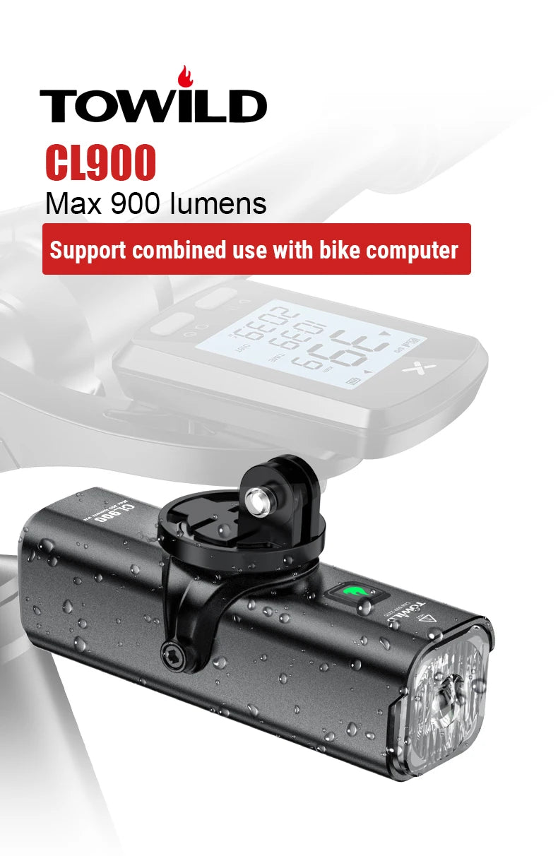 CL900 Bike Front Light 900 Lumens TYPE-C Rechargeable Bicycle Light IPX6 Cycling Headlight LED Flashlight MTB Bike Lamp