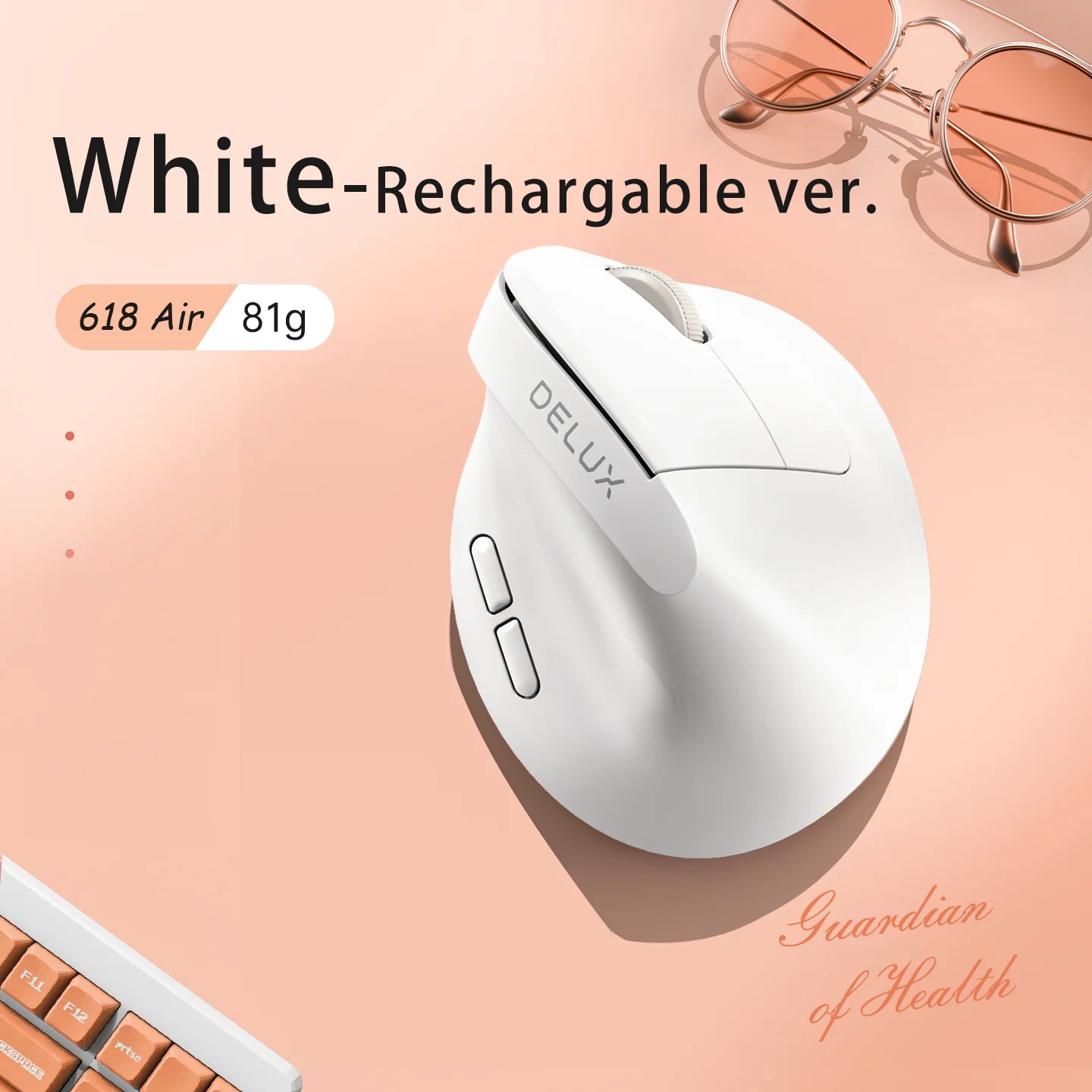 M618 Air Ergonomic Vertical Wireless Mouse – Rechargeable Silent Click, 2400 DPI