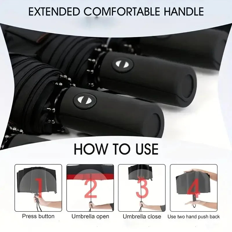 Automatic Folding Umbrella 10 Bone Windproof Sun Rain Protection Business Travel Umbrella