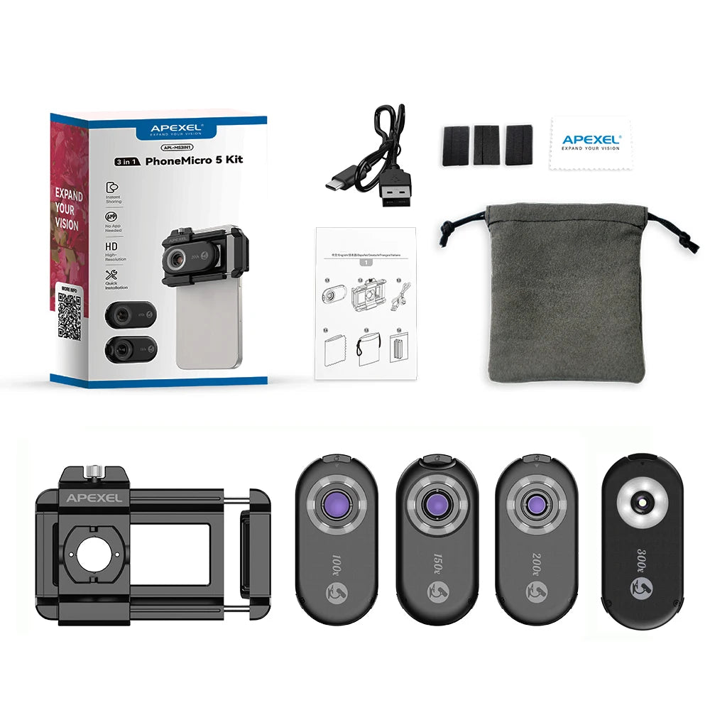 4 in 1 Smartphone Microscope Lens Kit with Universal Clip