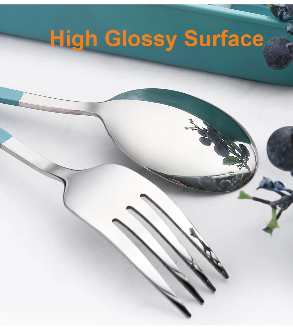 Portable Stainless Steel Cutlery Set with Storage Box, 304 Steel Fork Spoon, Travel Flatware for Student Outdoor, Dinnerware Set