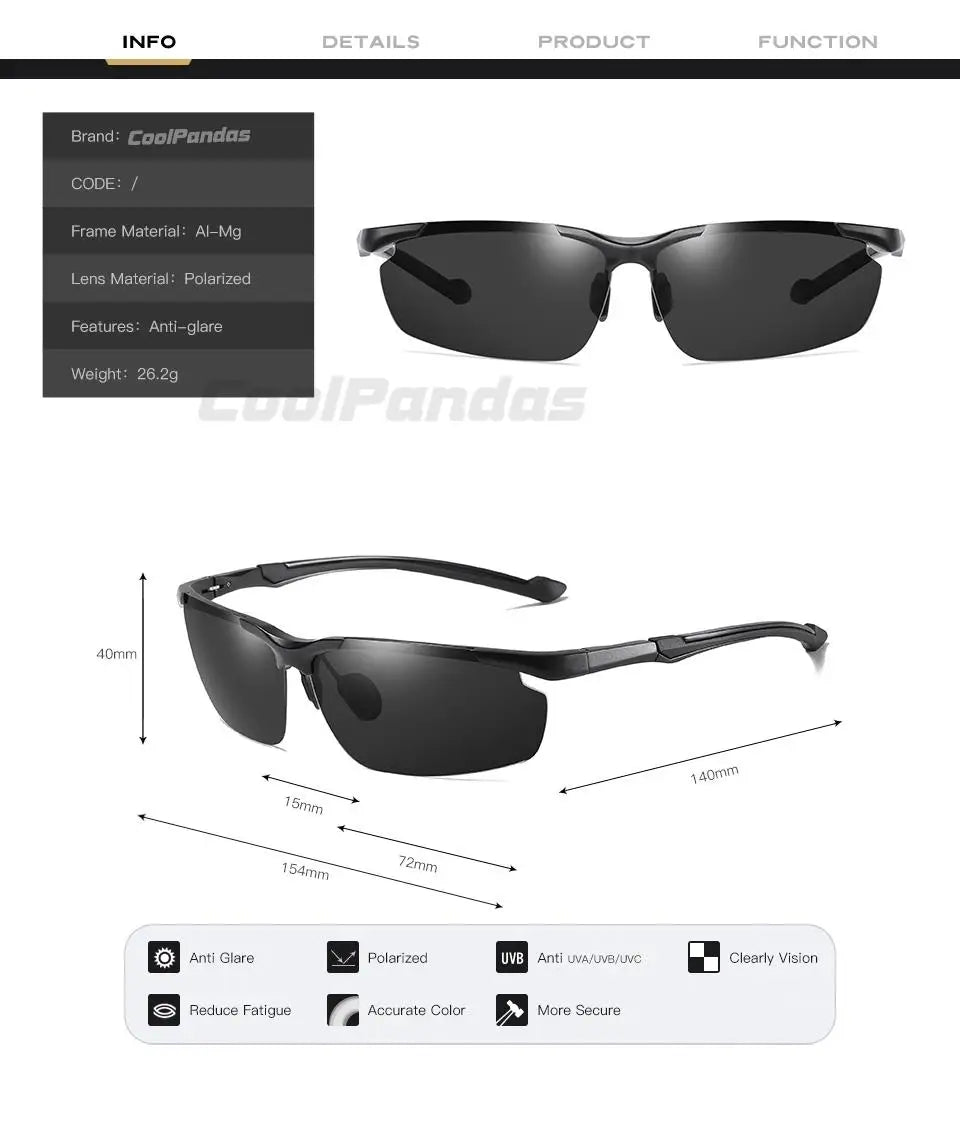 Aluminum Rimless Photochromic Polarized UV400 Day Night Driving Sunglasses for Men Women