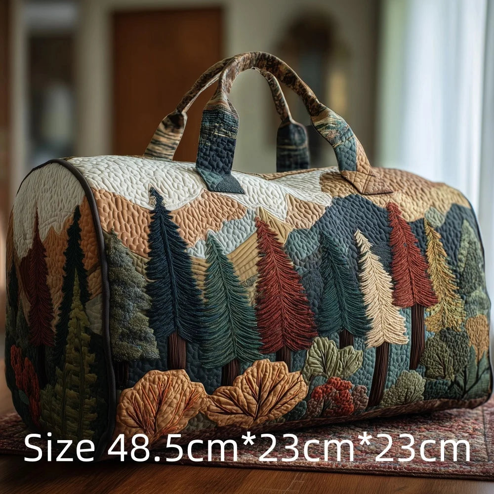 3D Print Quilted Travel Bag Autumn Mountain Forest Cabin Tote Weekender Duffle for Women Men Vintage Nature Landscape Hangbag