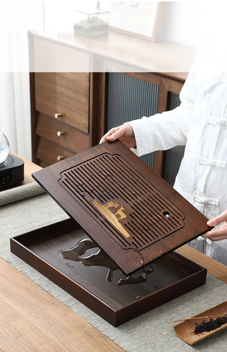 Chinese Natural Bamboo Tea Tray Water Storage Kung Fu Tea Set Household Rectangular Tea Board Chinese Tea Storage Tray