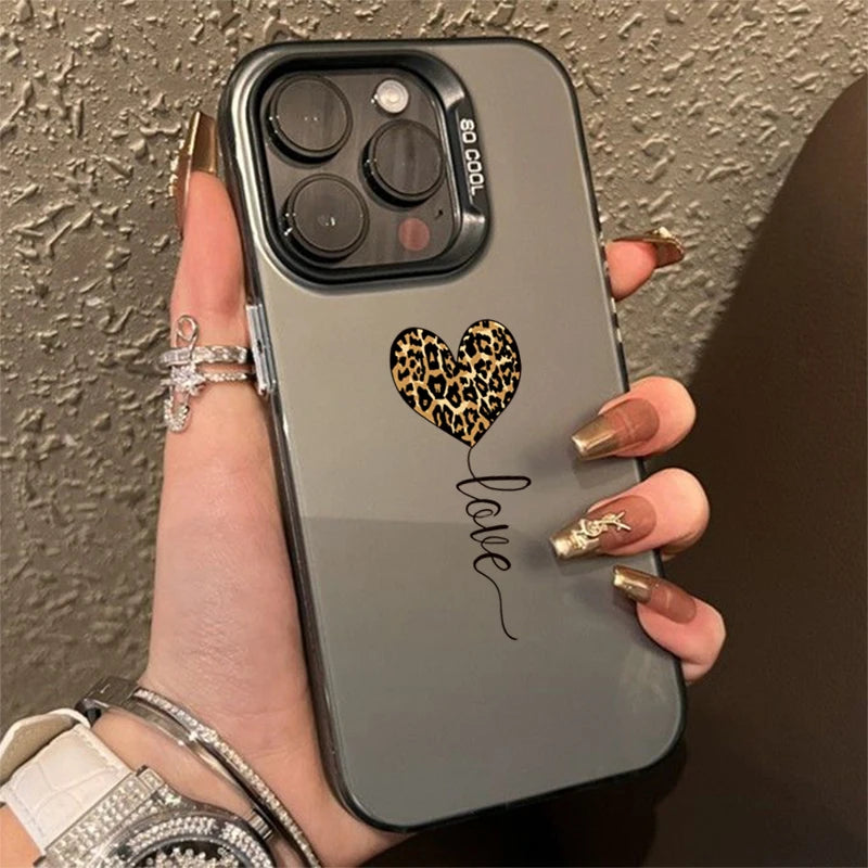 Leopard Love Balloon Pattern Silver Phone Case for iPhone 17 16 Case iPhone 14 15 Pro Max 16E Air Cover